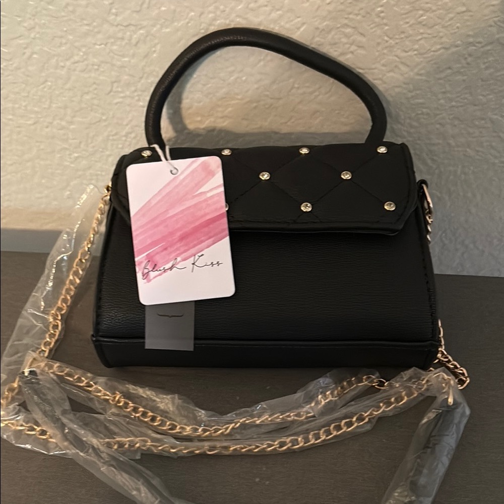 Black Handbag with Gold Chain
